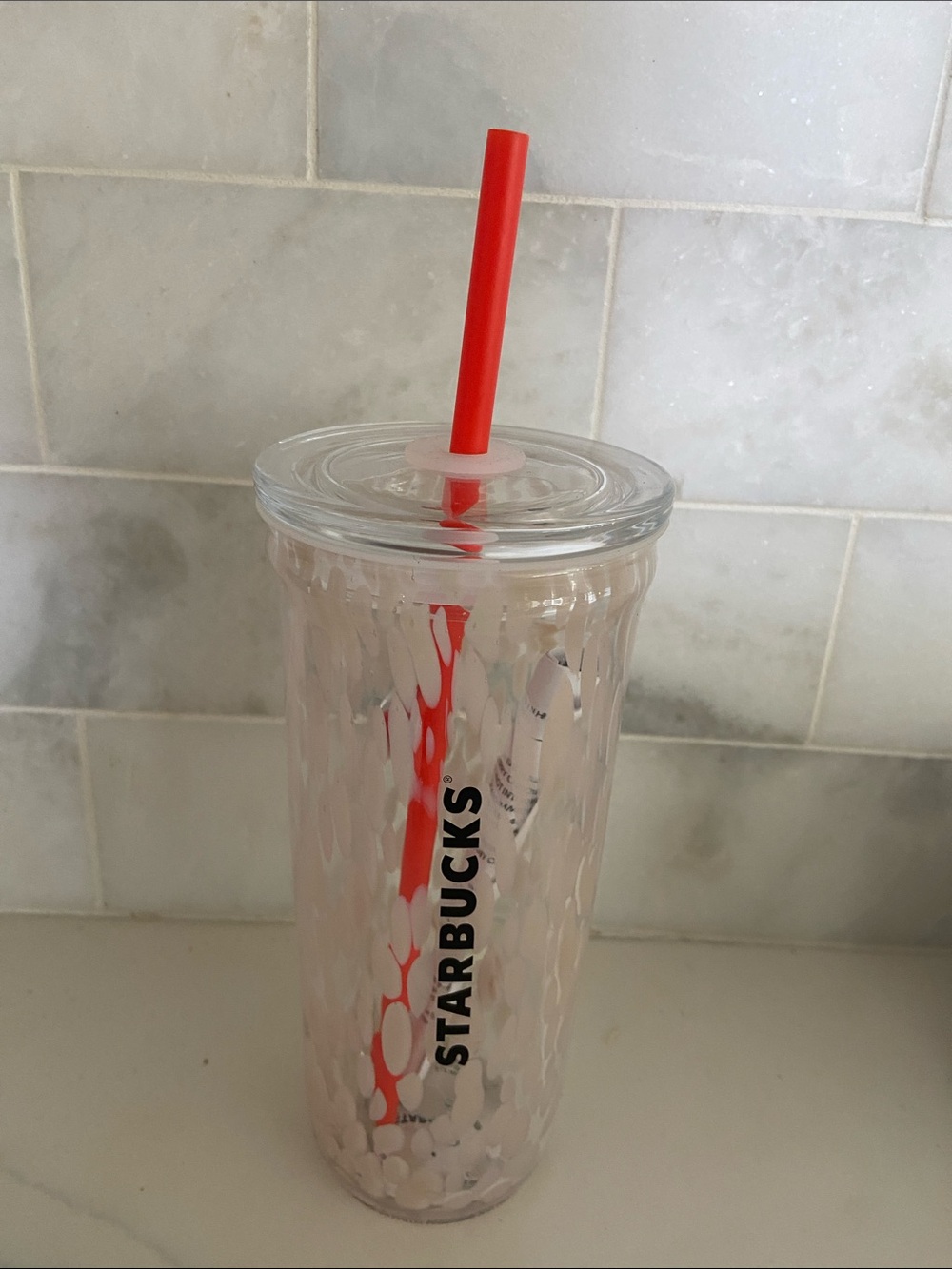 Starbucks Clear Textured Cold Cup with Red Straw… glass